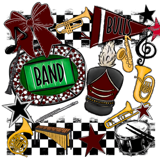 Bulls Checkers Band Spirit Design-Maroon