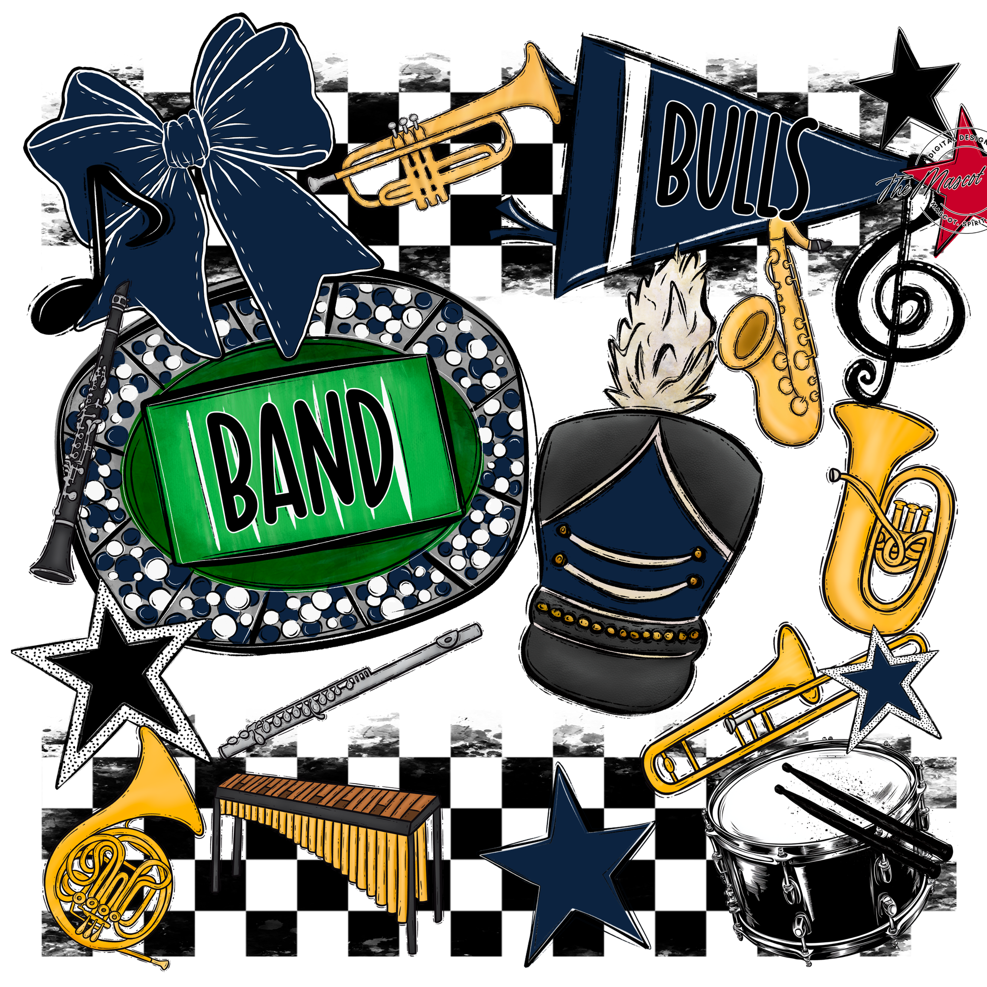 Bulls Checkers Band Spirit Design-Navy