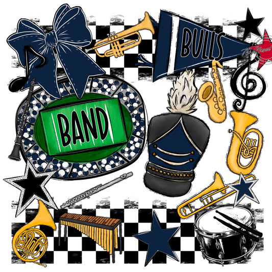 Bulls Checkers Band Spirit Design-Navy