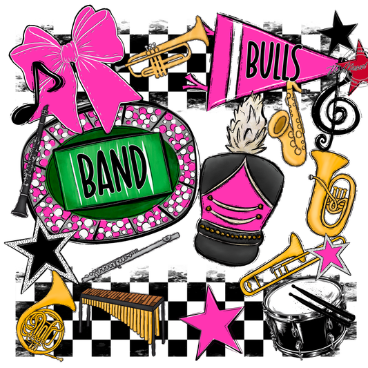 Bulls Checkers Band Spirit Design-Pink