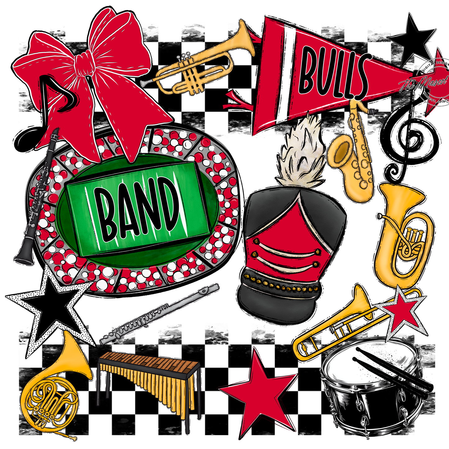 Bulls Checkers Band Spirit Design-Red