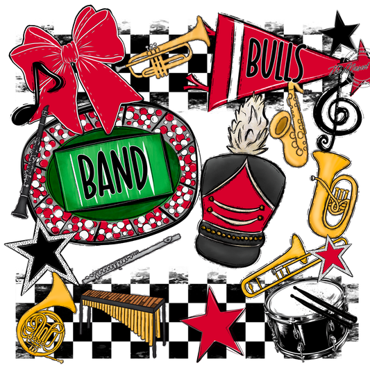 Bulls Checkers Band Spirit Design-Red