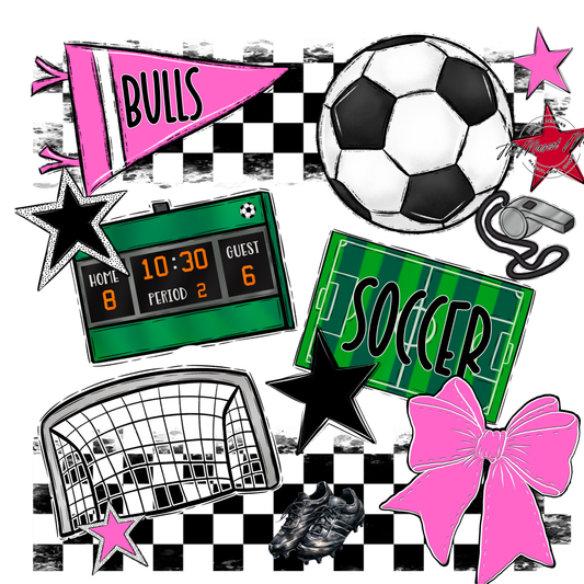 Bulls Checkers Soccer Spirit Design-Baby Pink