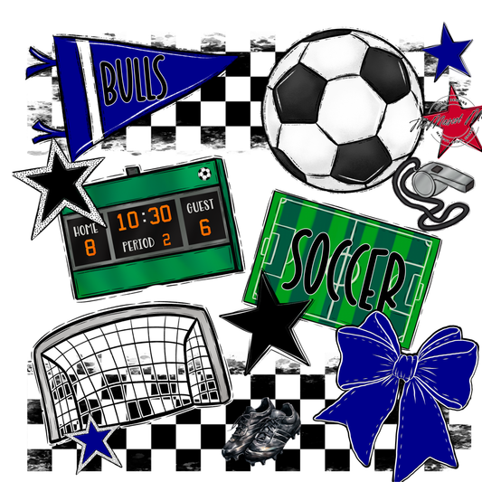 Bulls Checkers Soccer Spirit Design-Blue