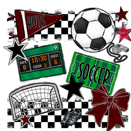 Bulls Checkers Soccer Spirit Design-Maroon
