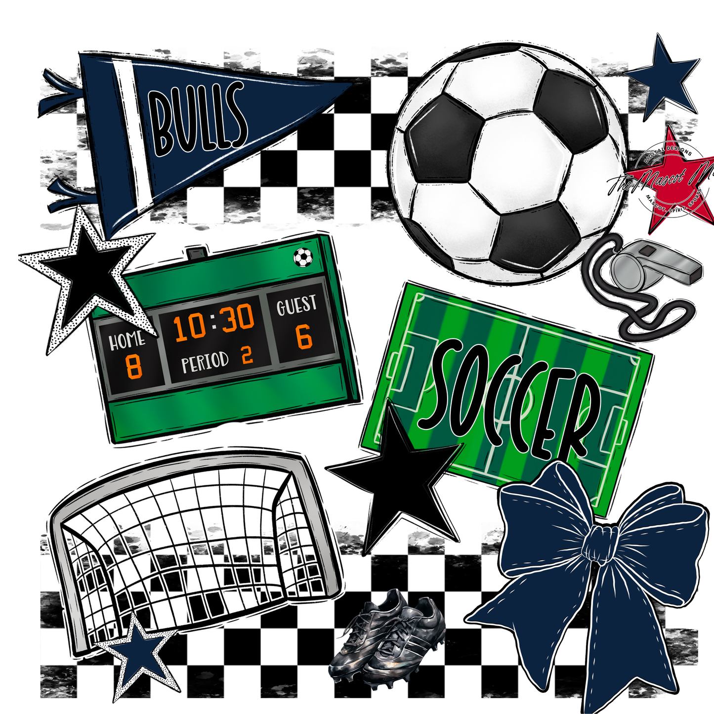 Bulls Checkers Soccer Spirit Design-Navy