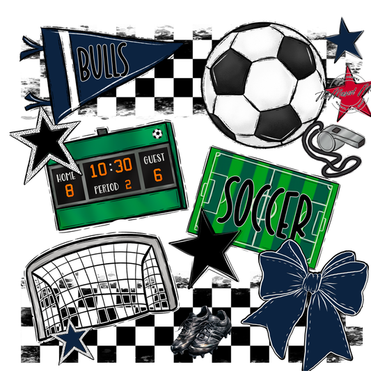Bulls Checkers Soccer Spirit Design-Navy