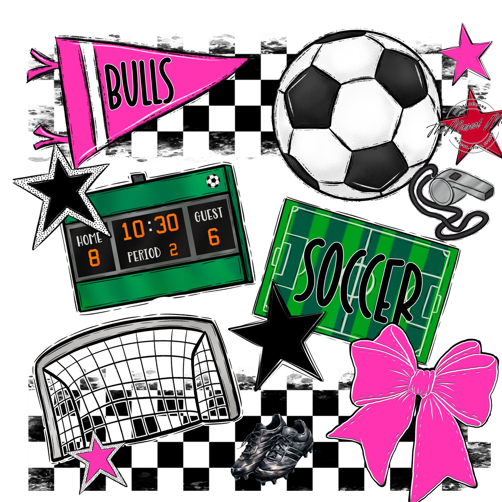 Bulls Checkers Soccer Spirit Design-Pink
