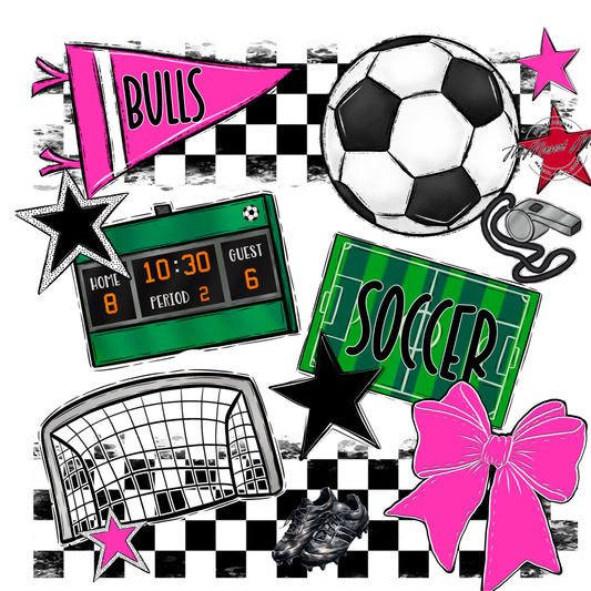 Bulls Checkers Soccer Spirit Design-Pink