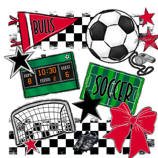 Bulls Checkers Soccer Spirit Design-Red