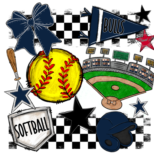 Bulls Checkers Softball Spirit Design-Navy