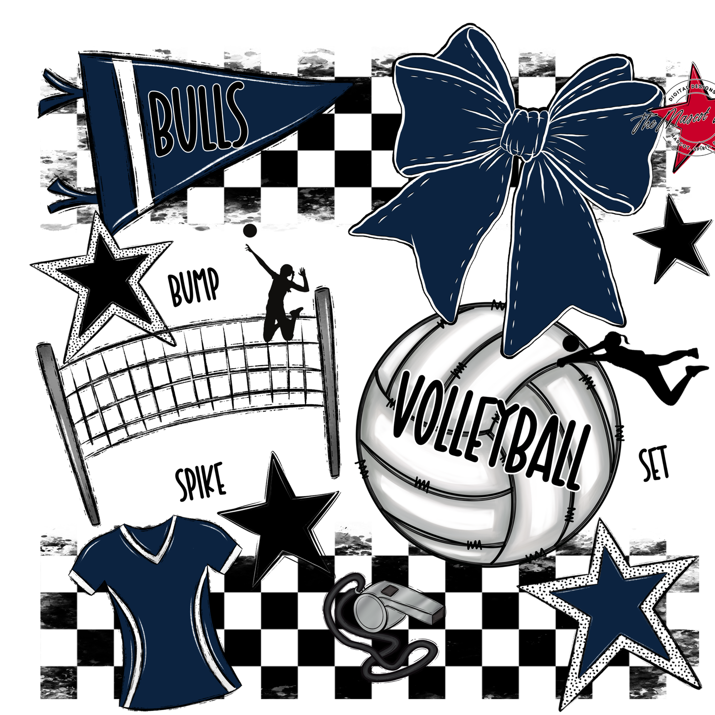 Bulls Checkers Volleyball Spirit Design-Navy