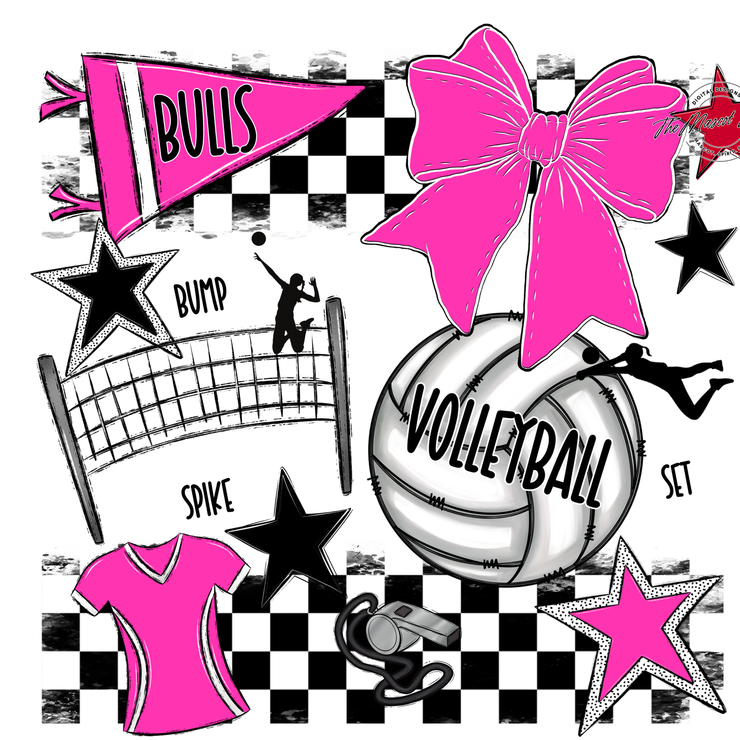 Bulls Checkers Volleyball Spirit Design-Pink