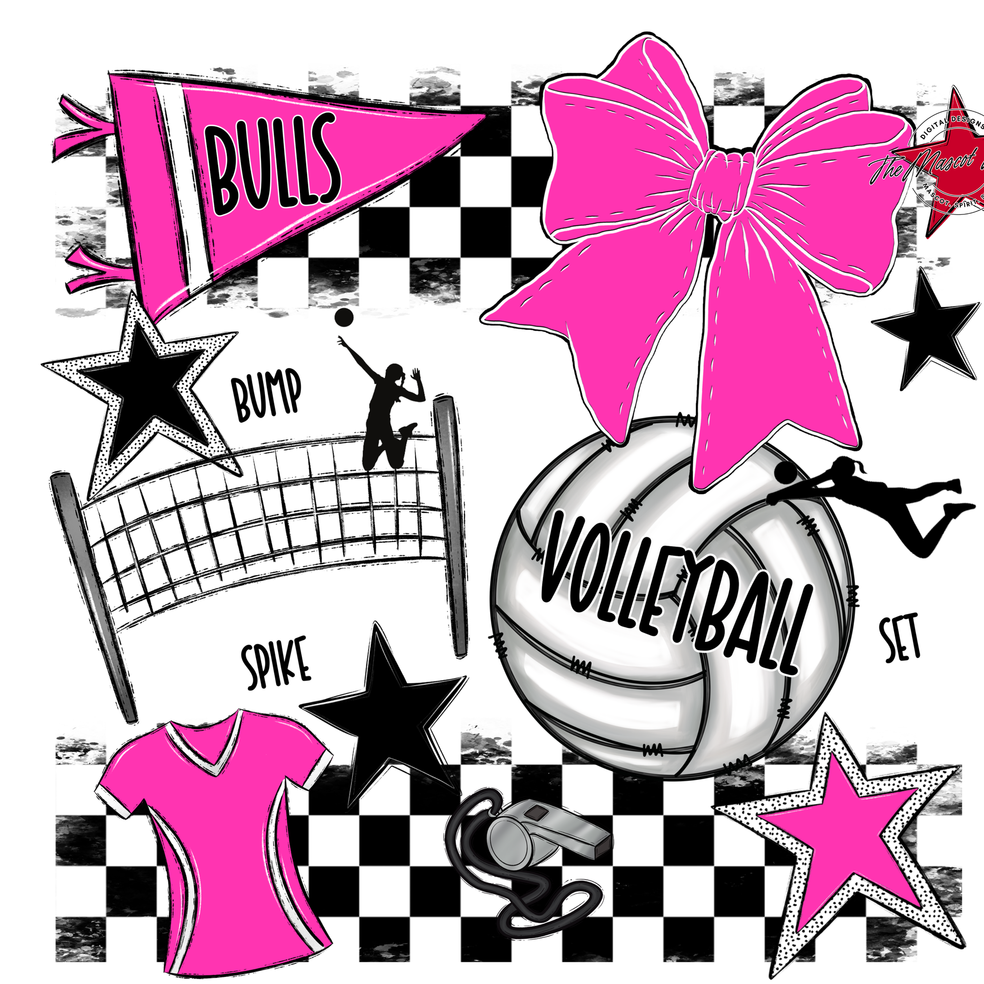 Bulls Checkers Volleyball Spirit Design-Pink