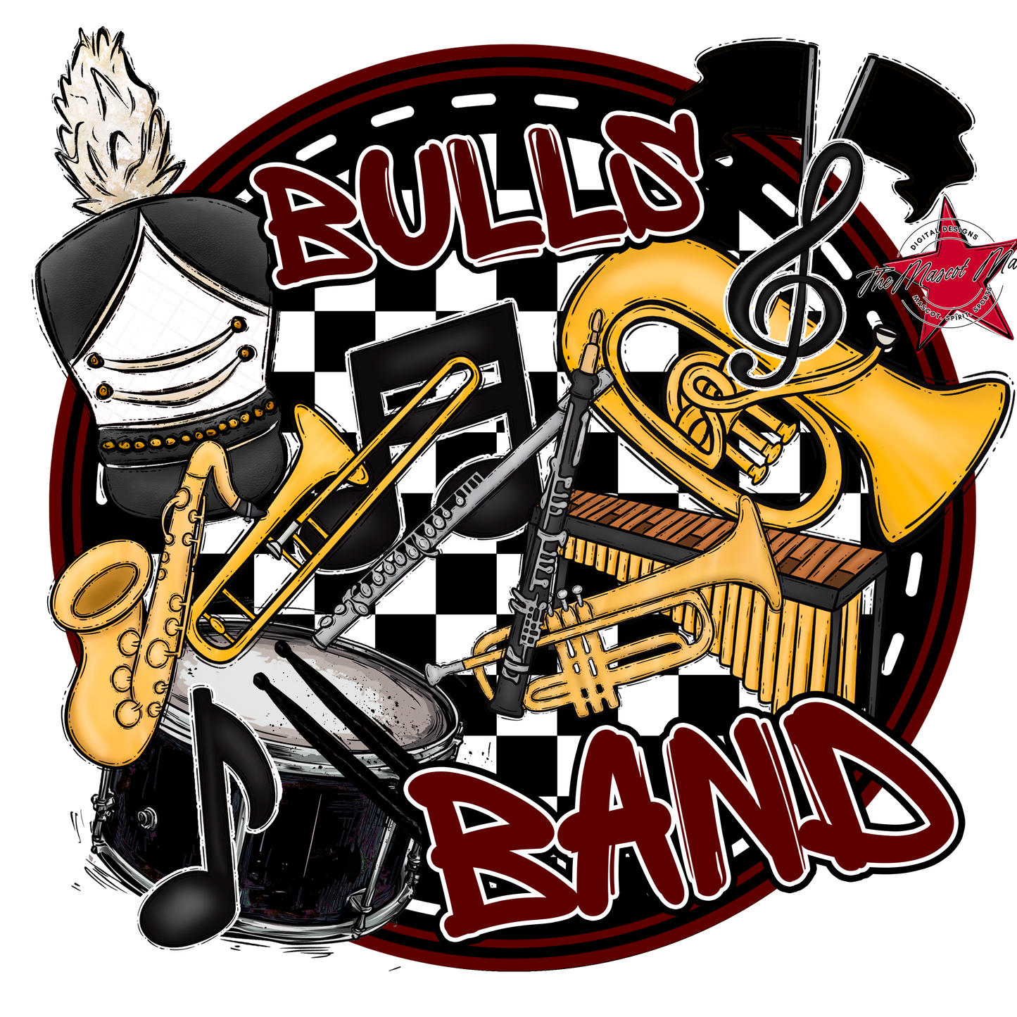 Bulls Circle Band Design-Maroon