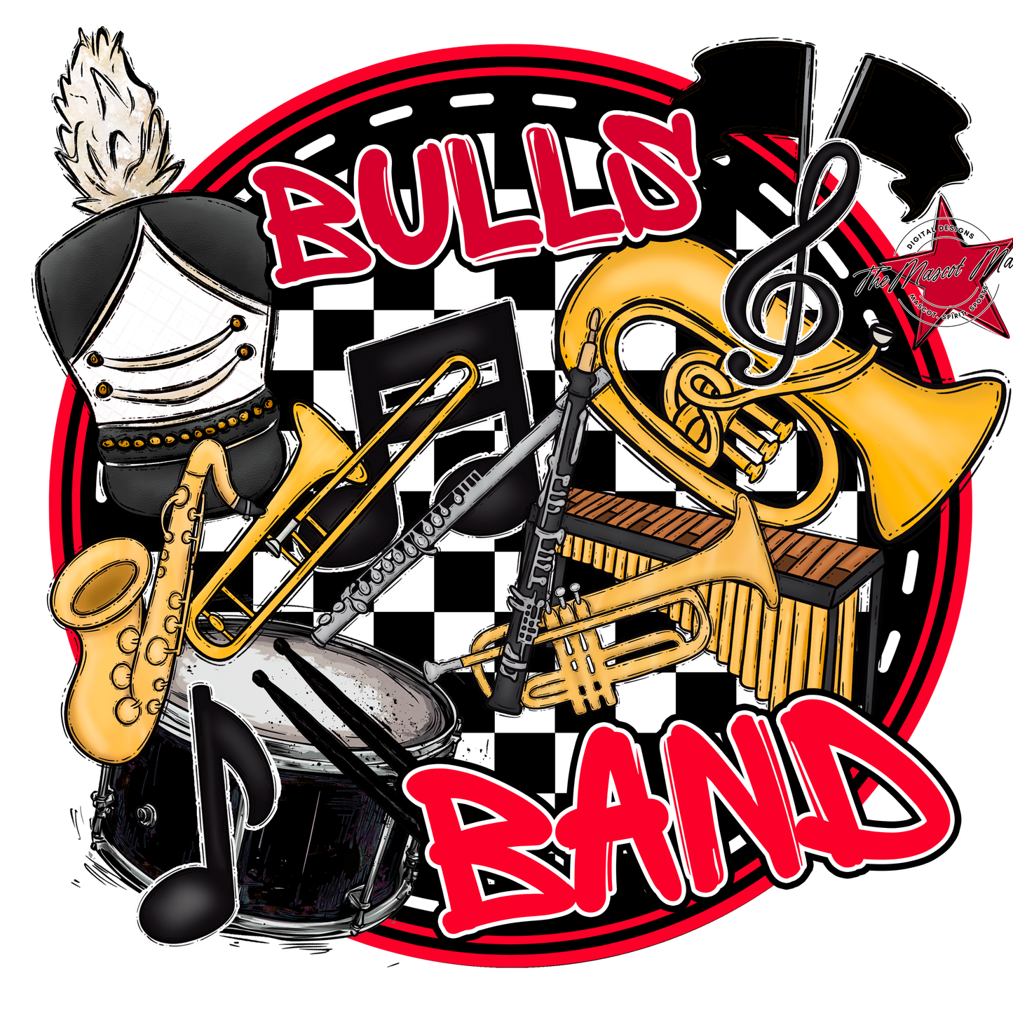 Bulls Circle Band Design-Red