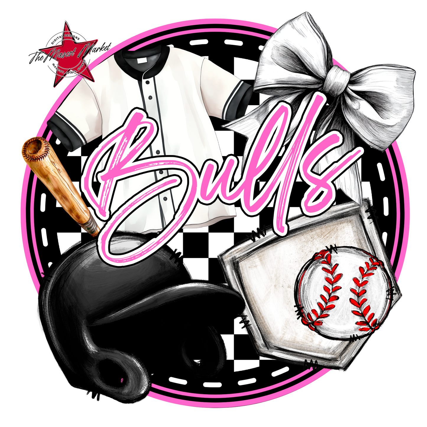 Bulls Circle Baseball Design-Baby Pink