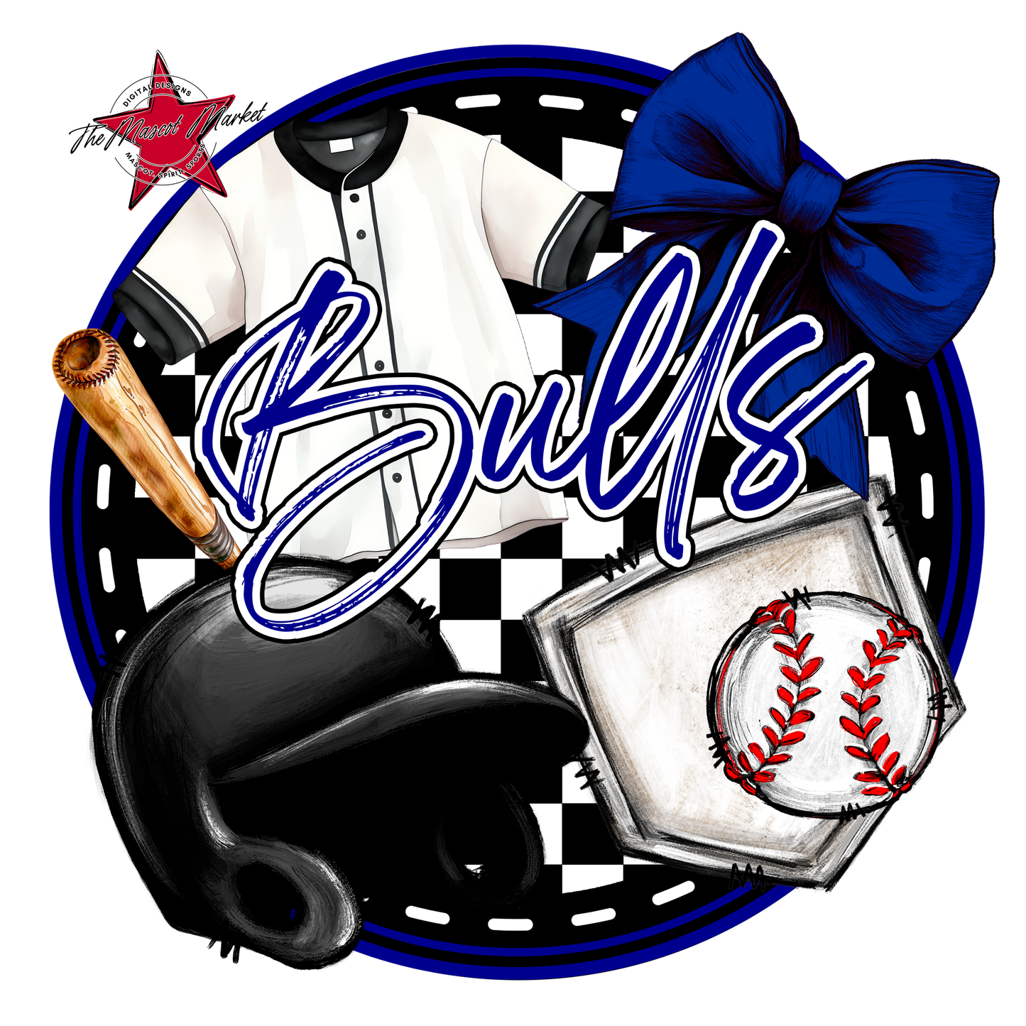 Bulls Circle Baseball Design-Blue
