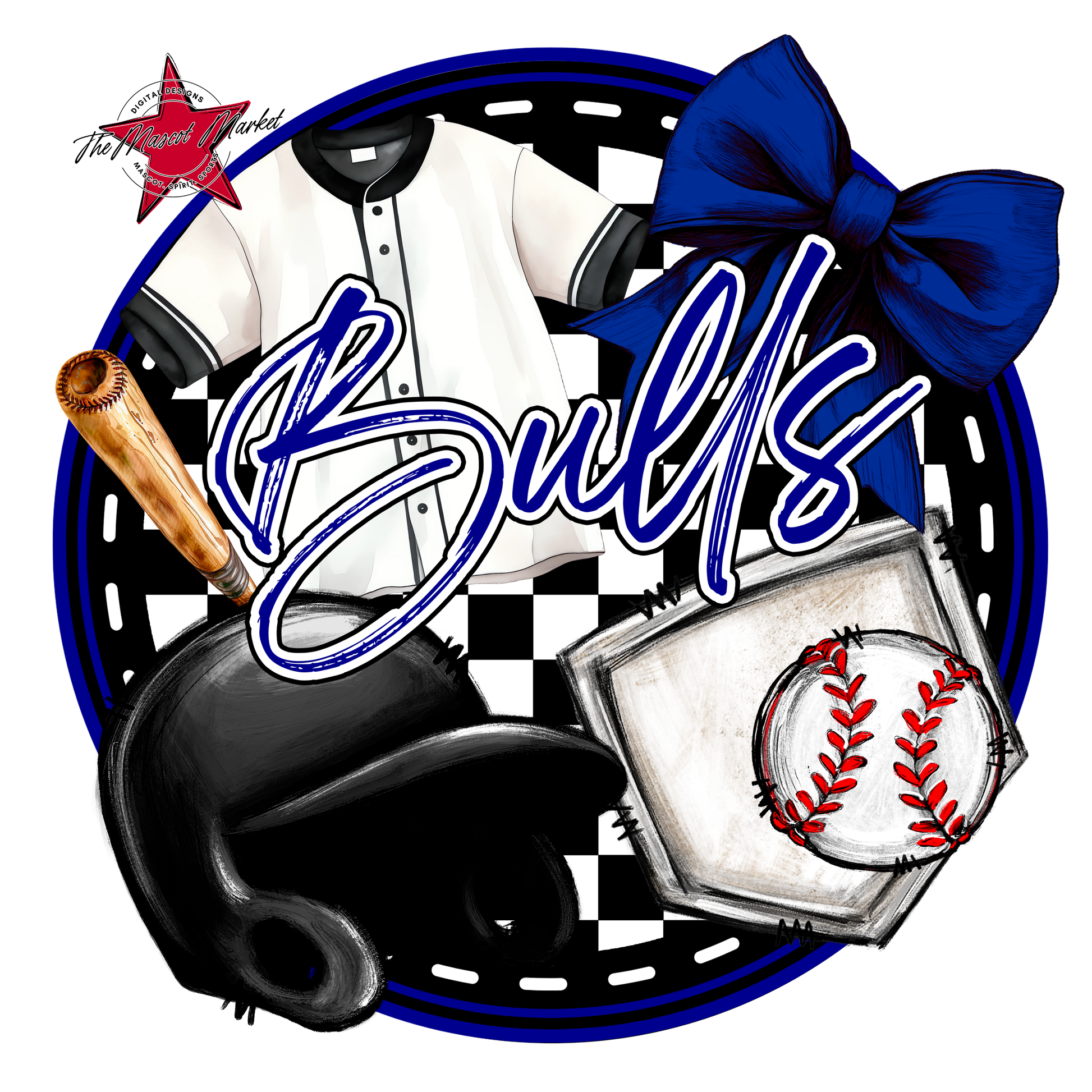 Bulls Circle Baseball Design-Blue