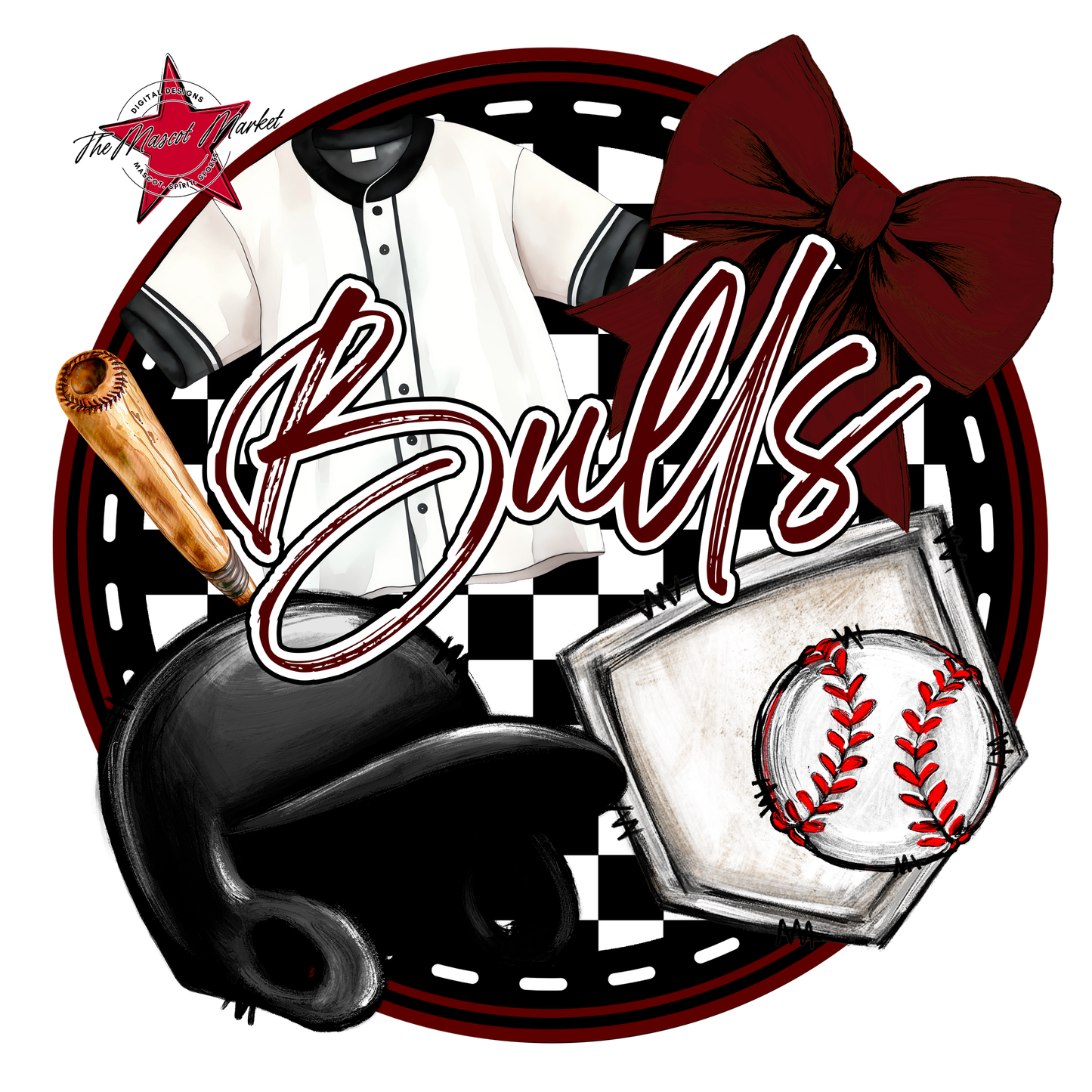Bulls Circle Baseball Design-Maroon