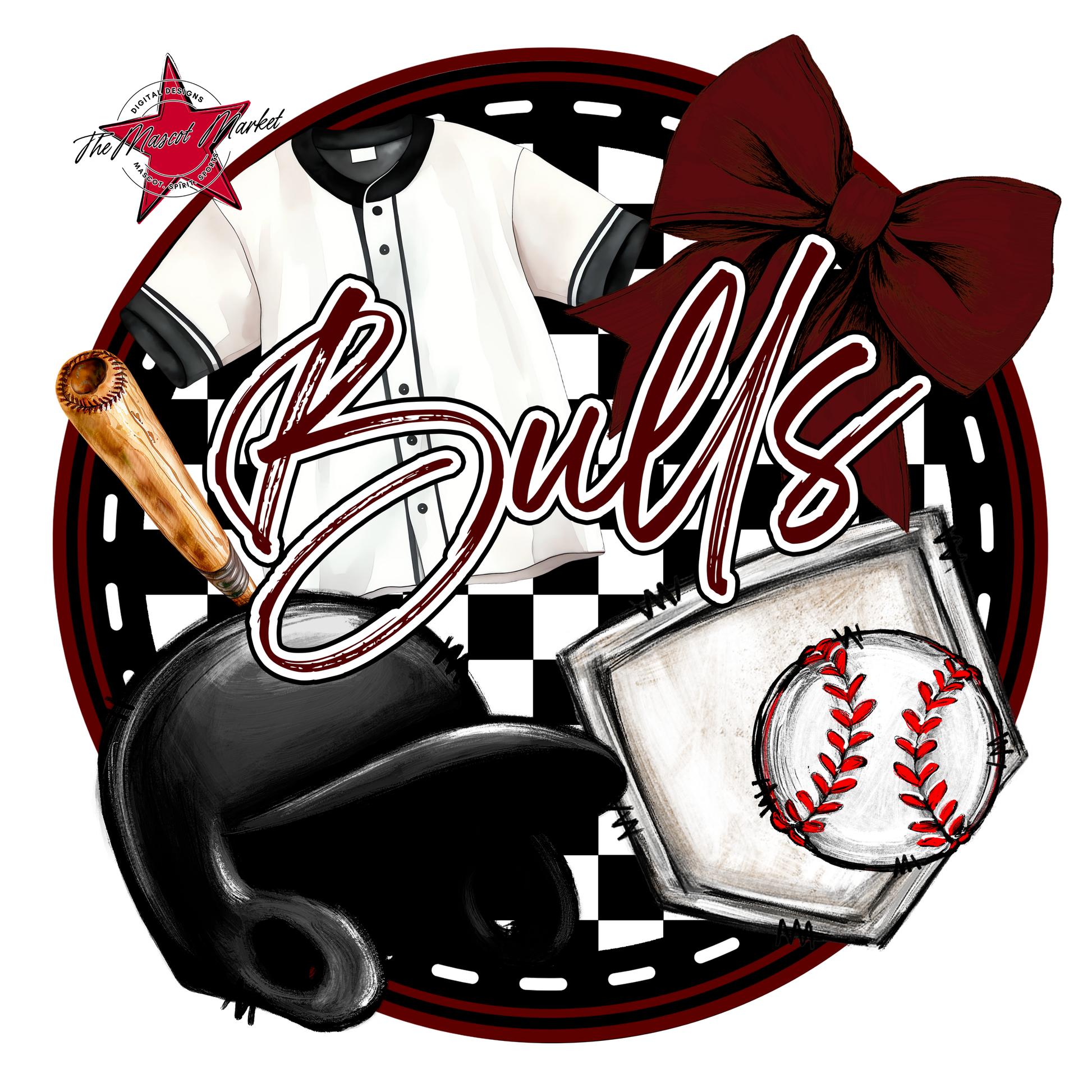 Bulls Circle Baseball Design-Maroon
