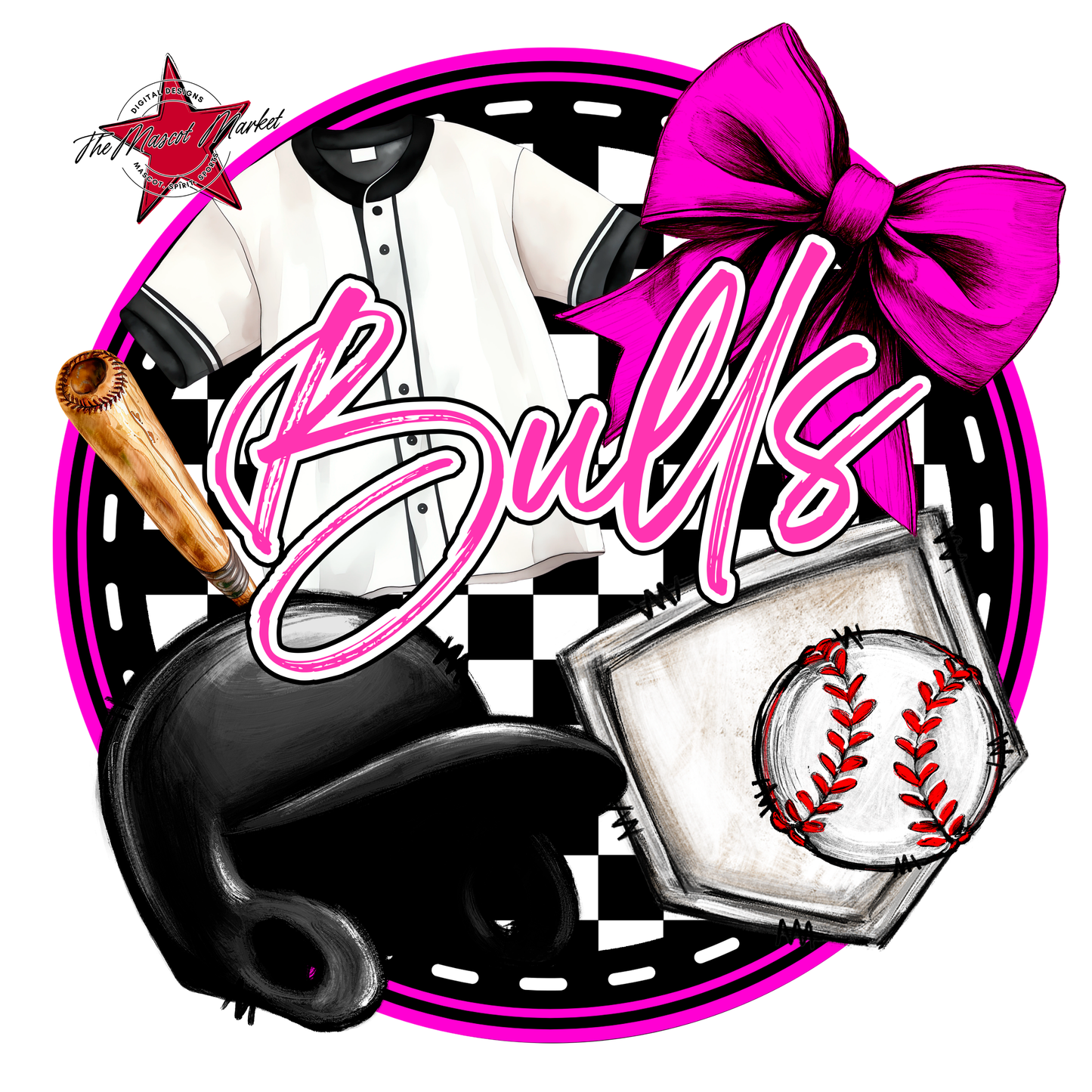 Bulls Circle Baseball Design-Pink