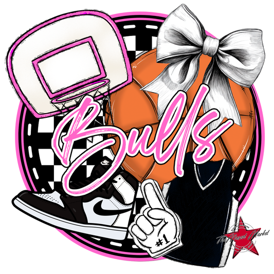 Bulls Circle Basketball Design-Baby Pink