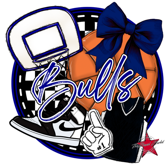 Bulls Circle Basketball Design-Blue