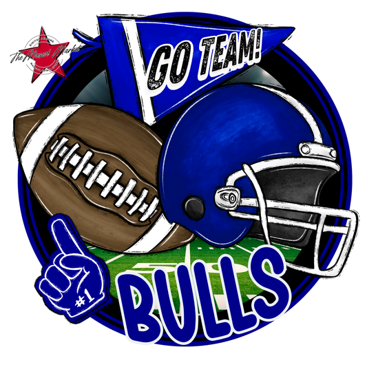 Bulls Circle Football Design-Blue
