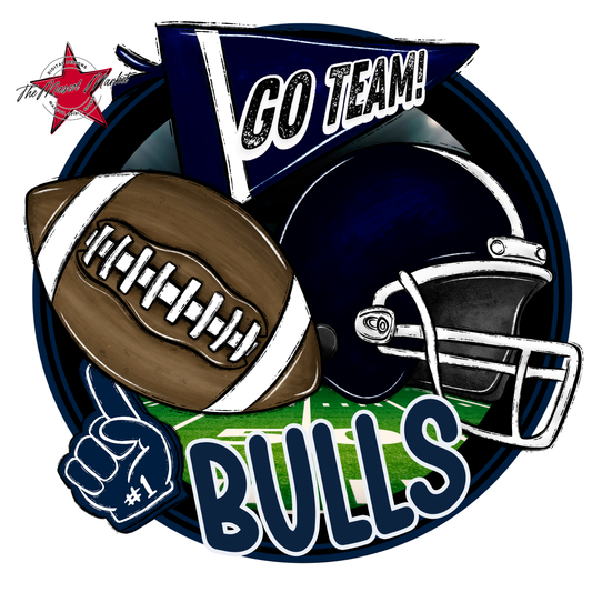 Bulls Circle Football Design-Navy