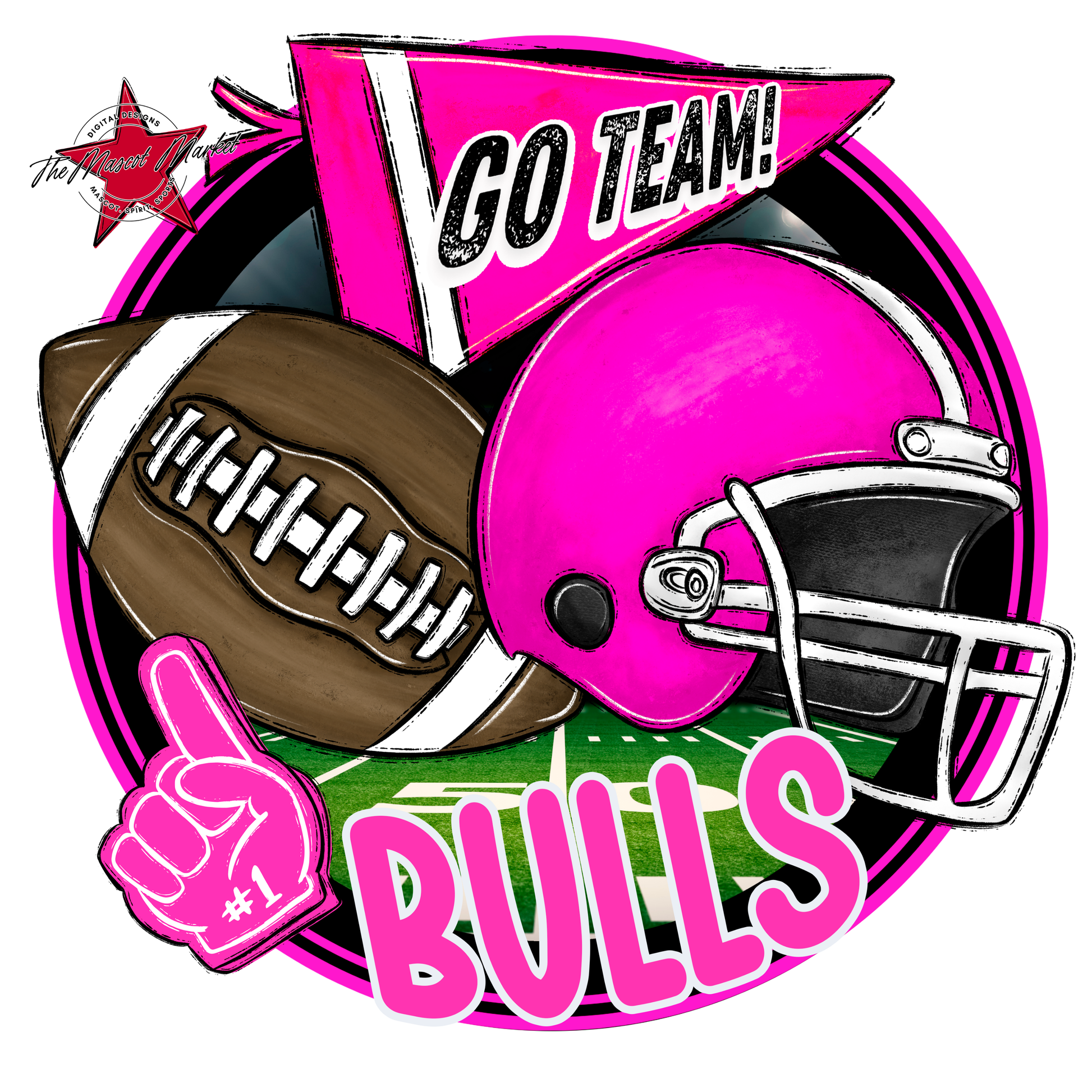 Bulls Circle Football Design-Pink