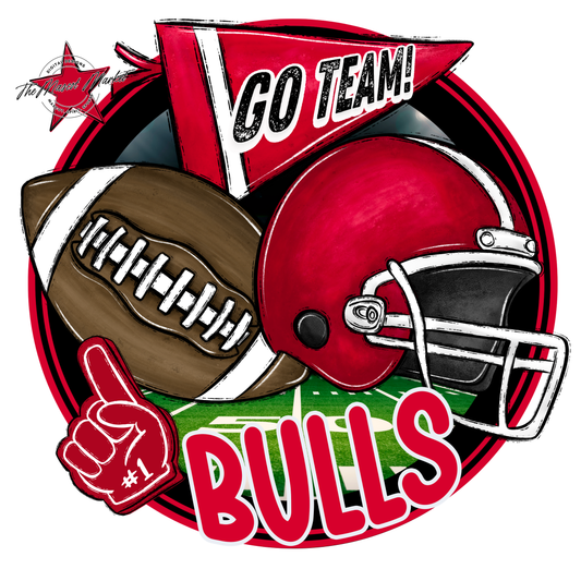 Bulls Circle Football Design-Red