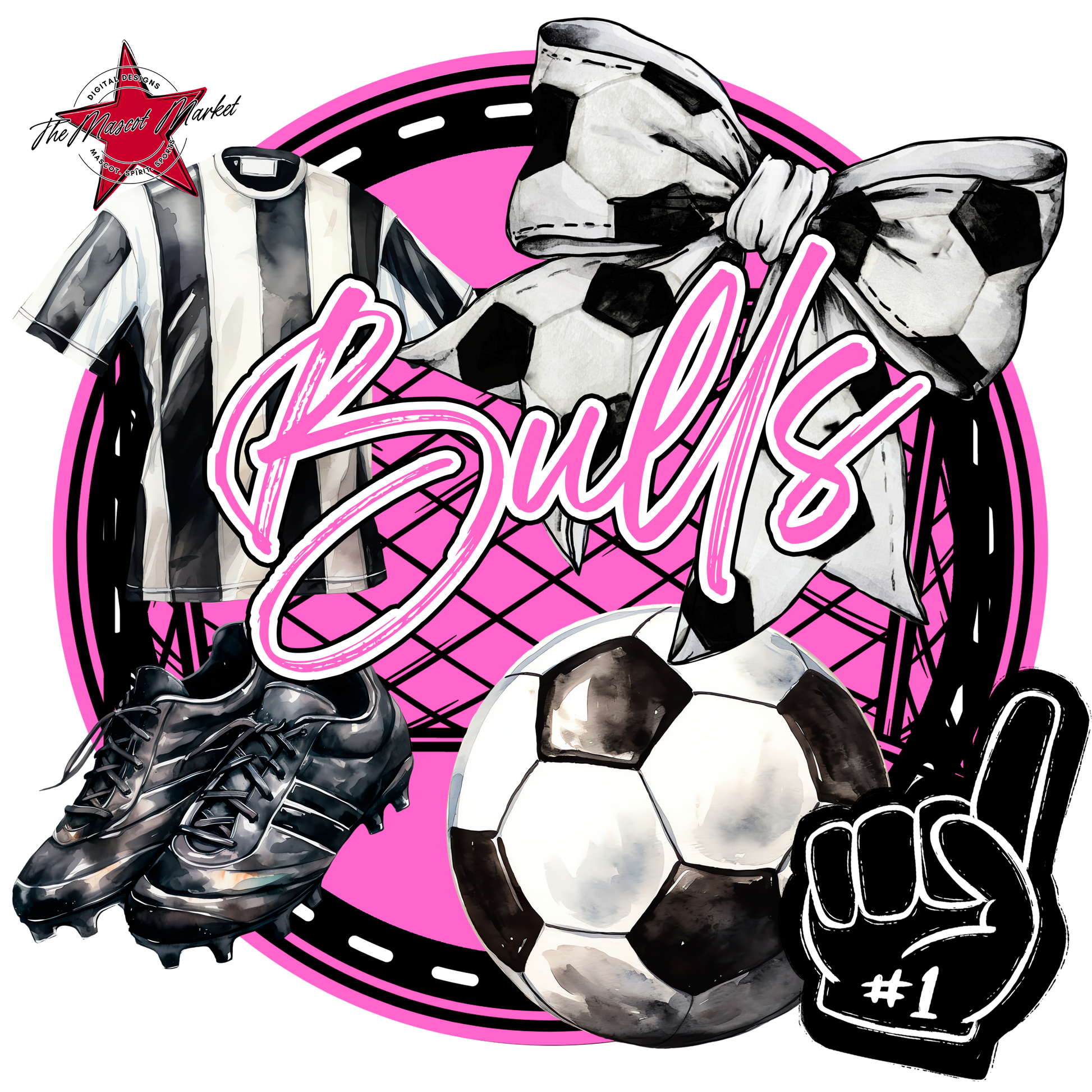 Bulls Circle Soccer Design-Baby Pink