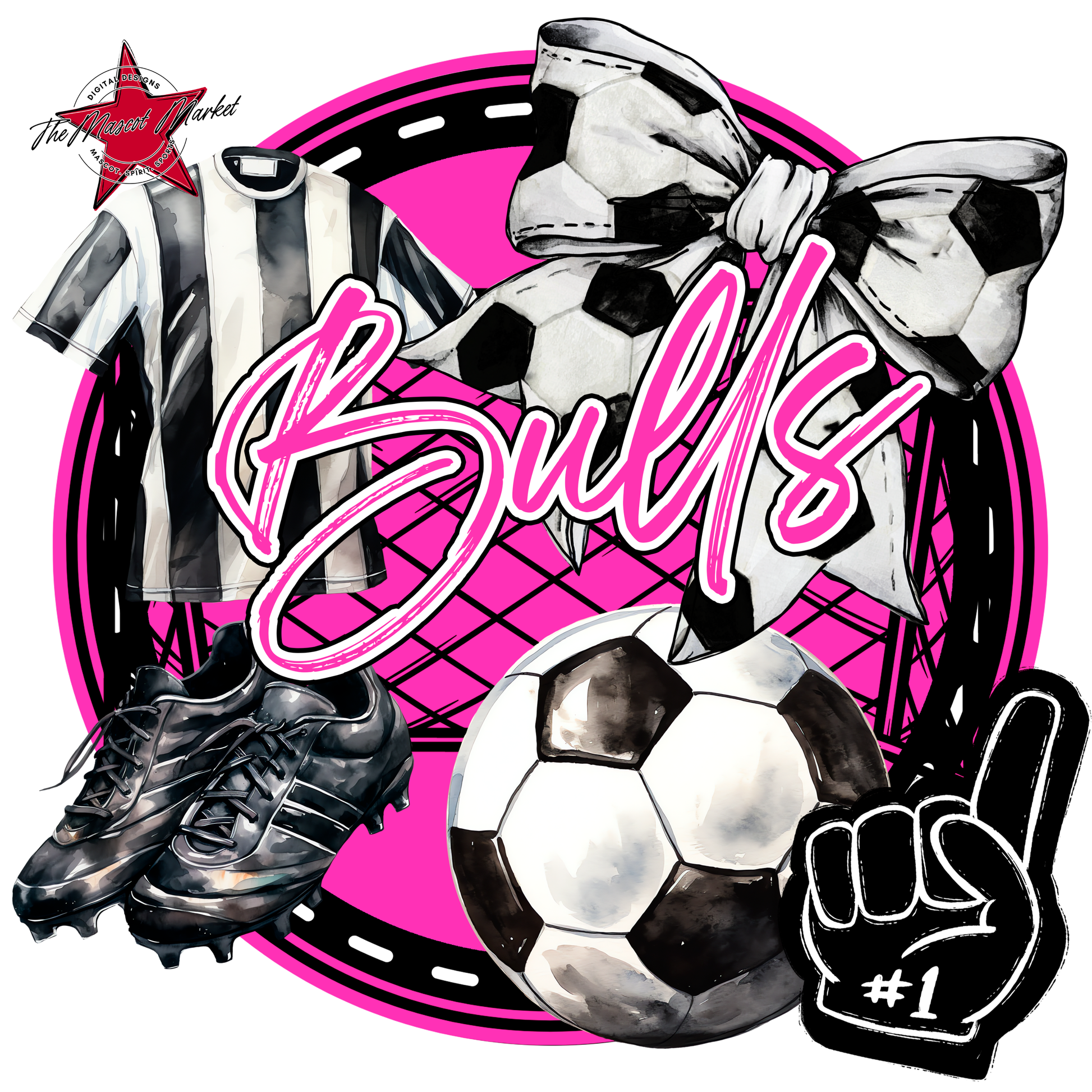Bulls Circle Soccer Design-Pink