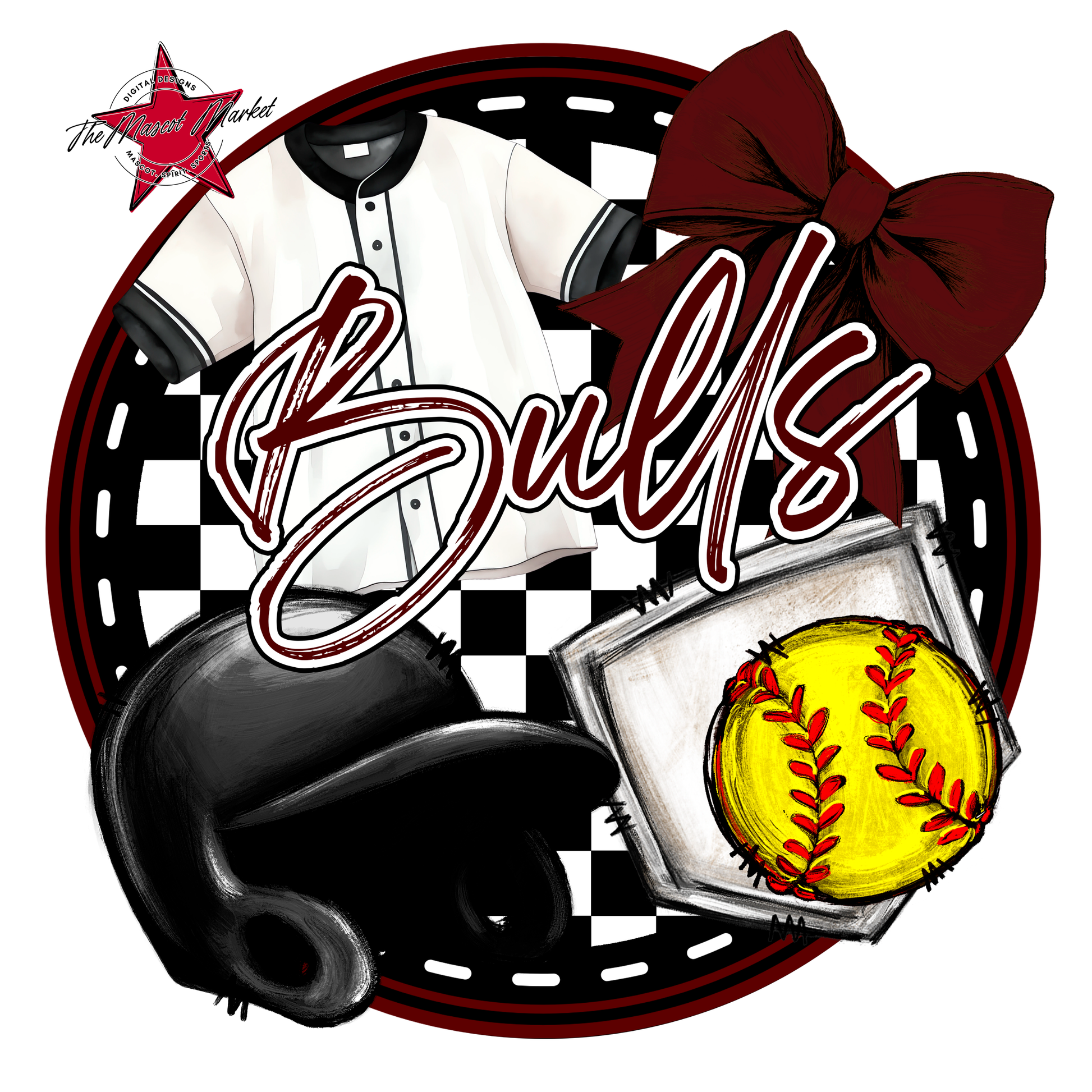 Bulls Circle Softball Design-Maroon