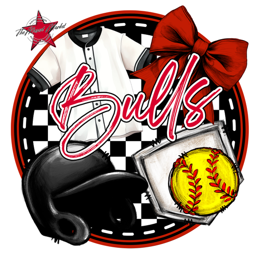 Bulls Circle Softball Design-Red