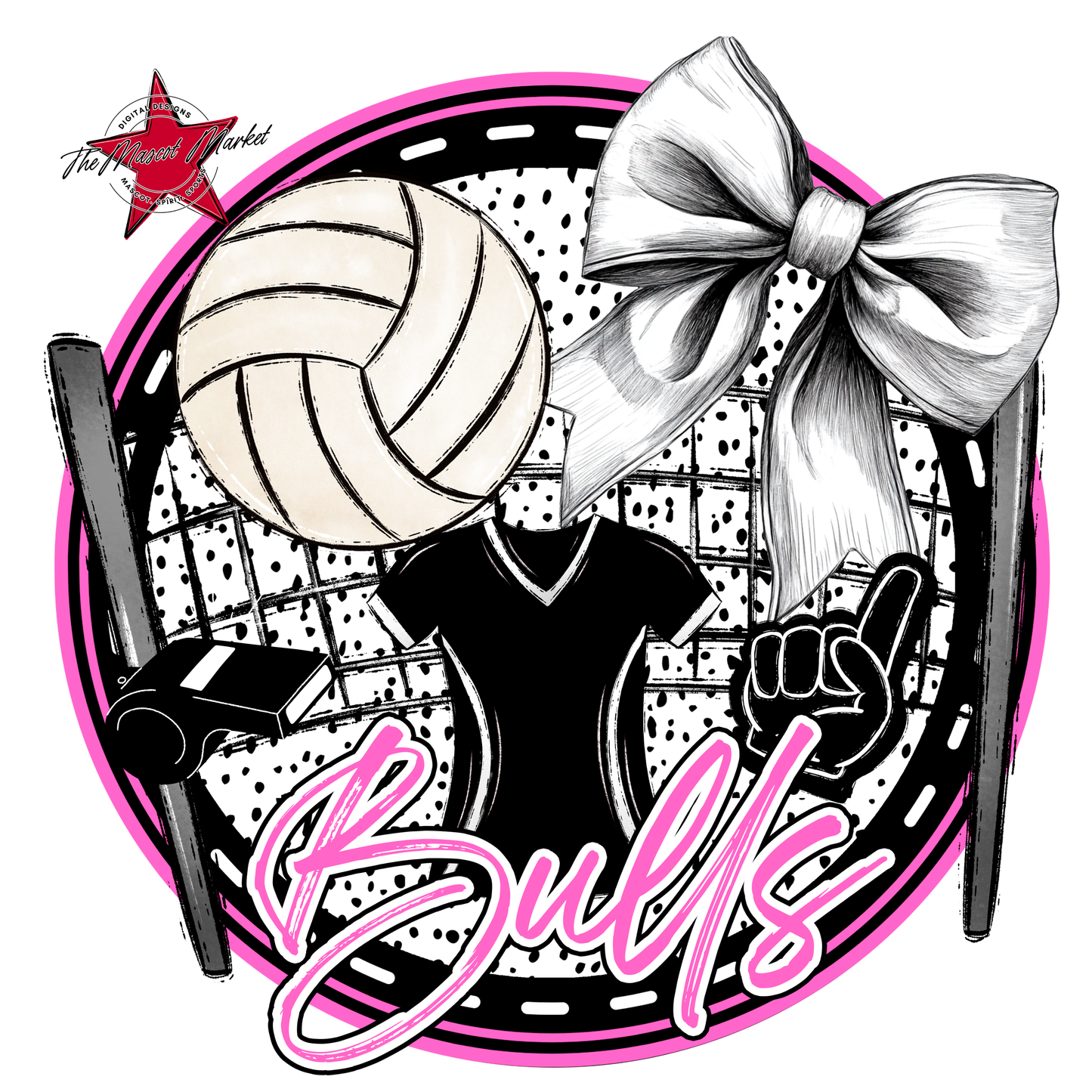 Bulls Circle Volleyball Design-Baby Pink