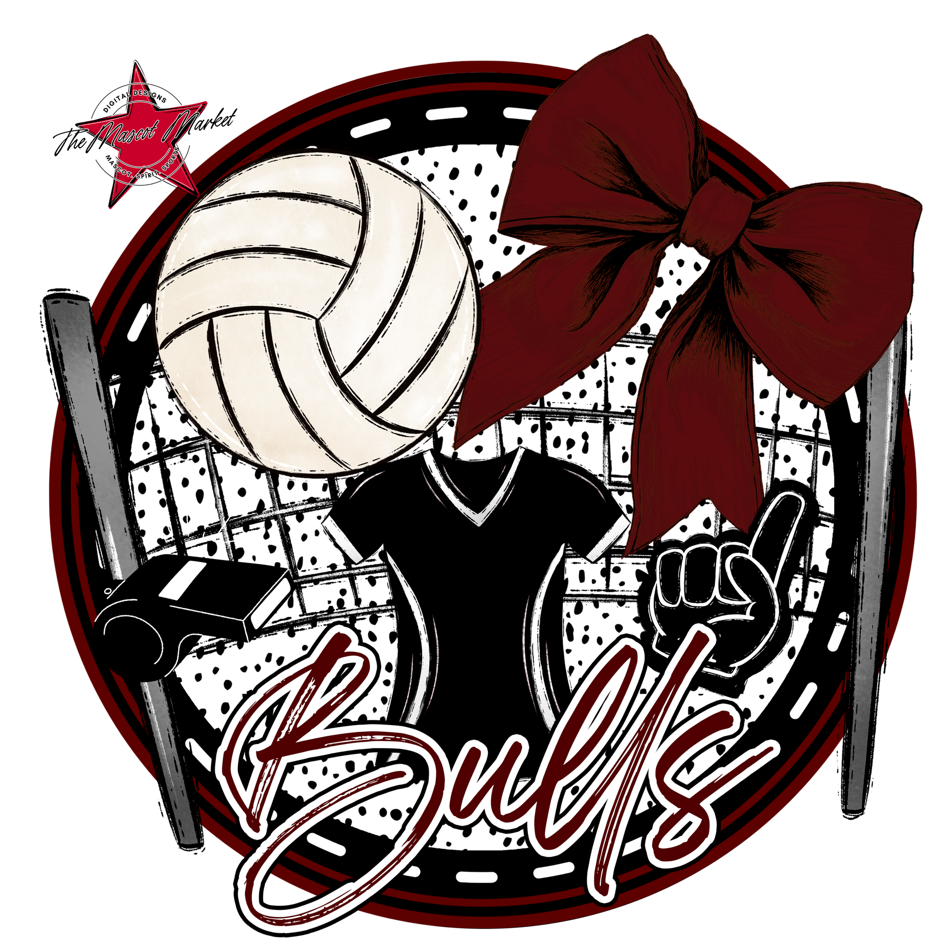 Bulls Circle Volleyball Design-Maroon