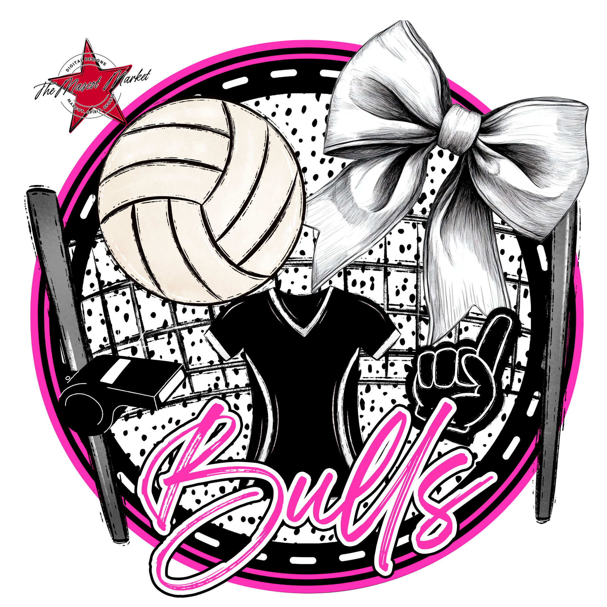Bulls Circle Volleyball Design-Pink