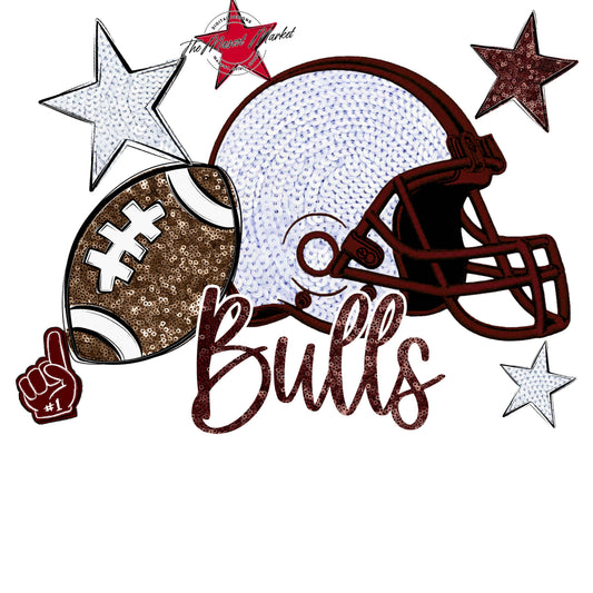 Bulls Football Embroidered Sequins Design-Maroon