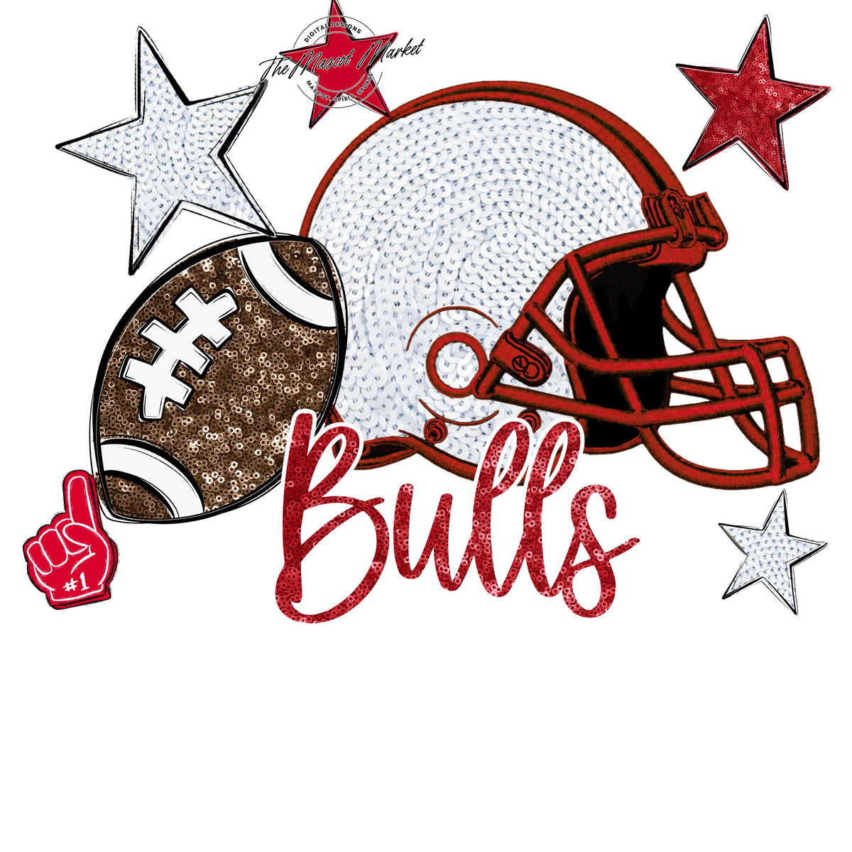 Bulls Football Embroidered Sequins Design-Red