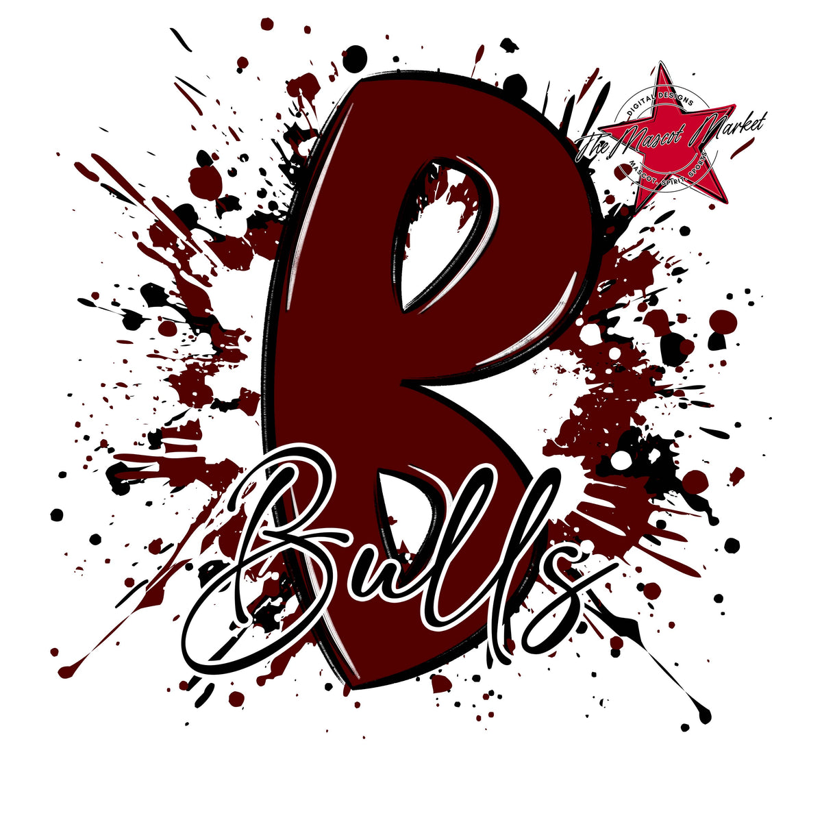 Bulls Mascot Splatter-Maroon