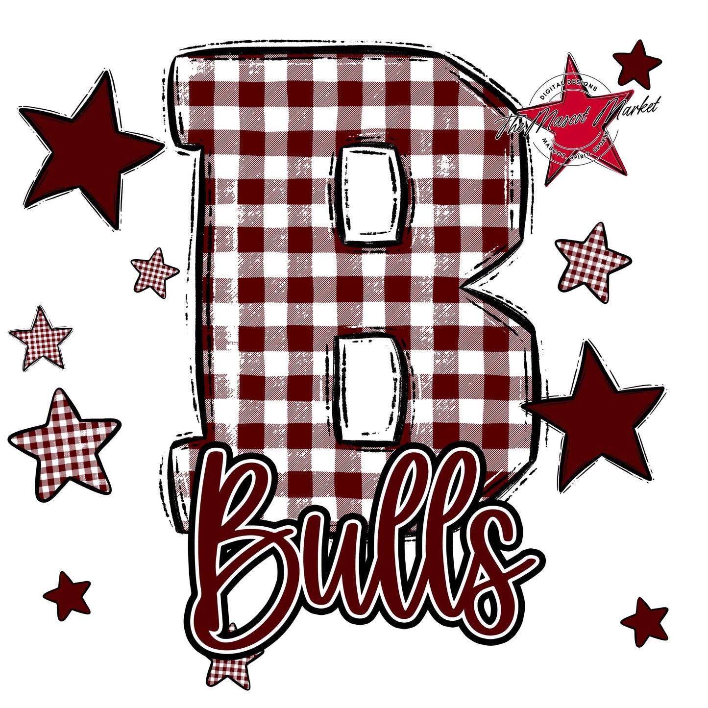 Bulls Plaid Star Design-Maroon