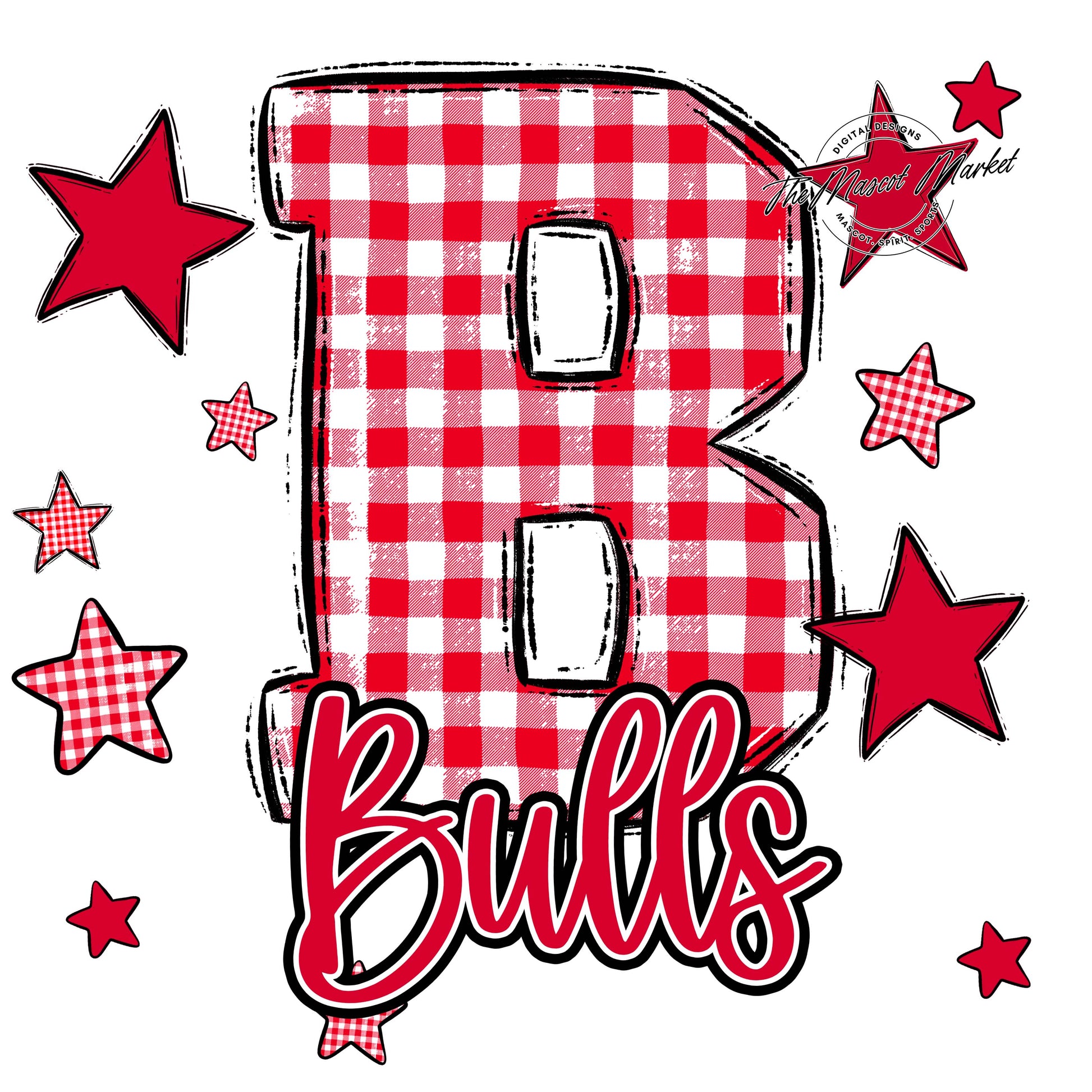 Bulls Plaid Star Design-Red