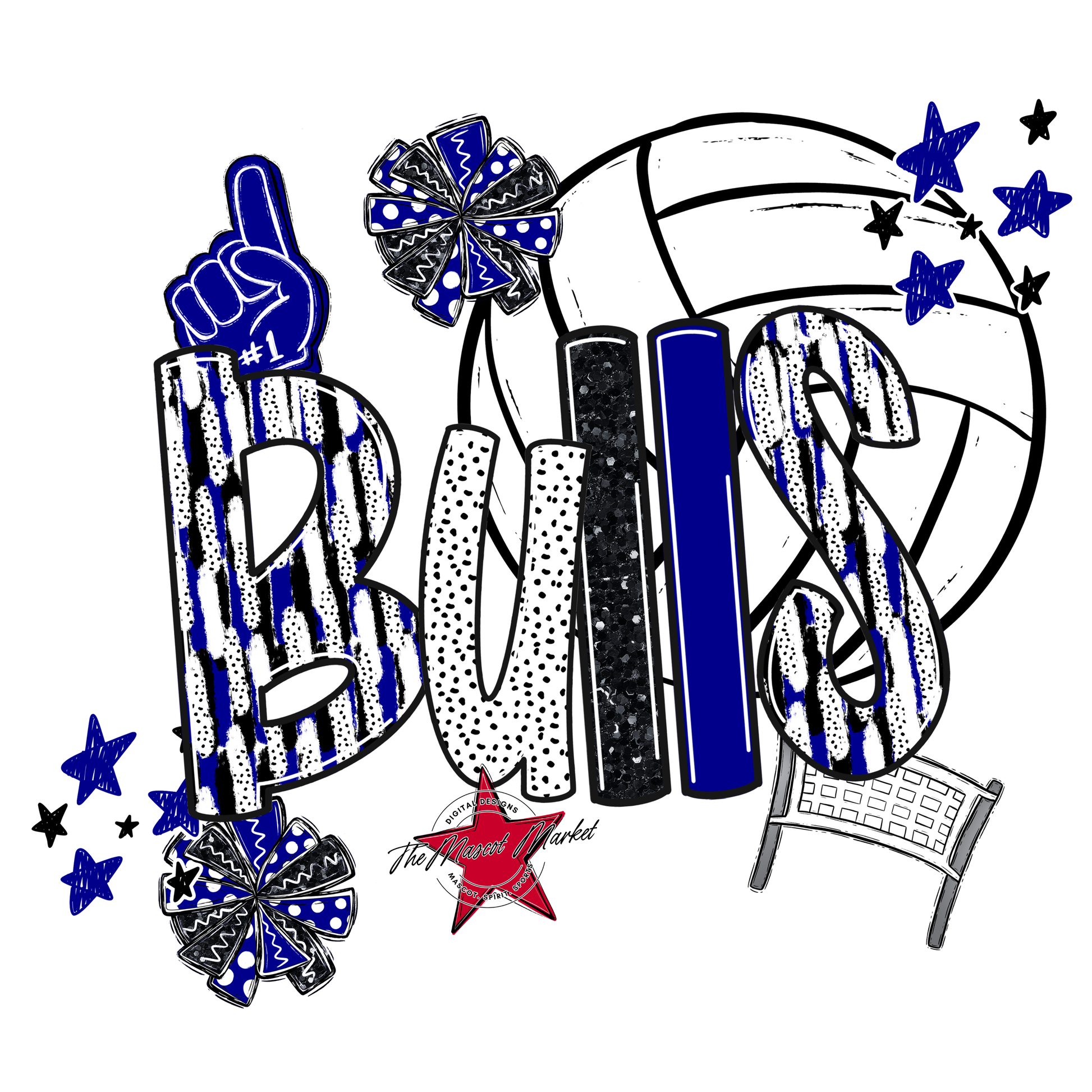Bulls Volleyball Scrape-Blue