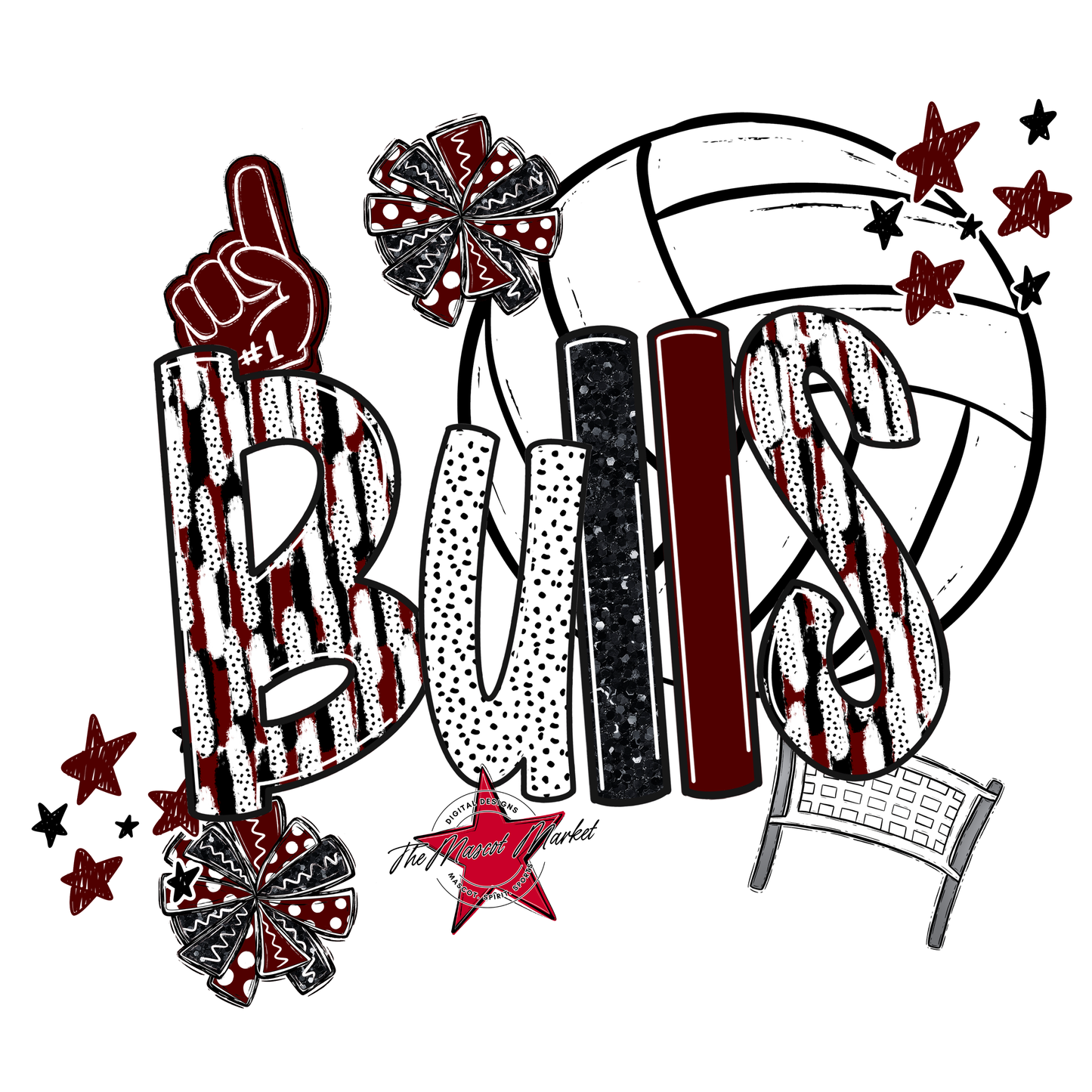 Bulls Volleyball Scrape-Maroon