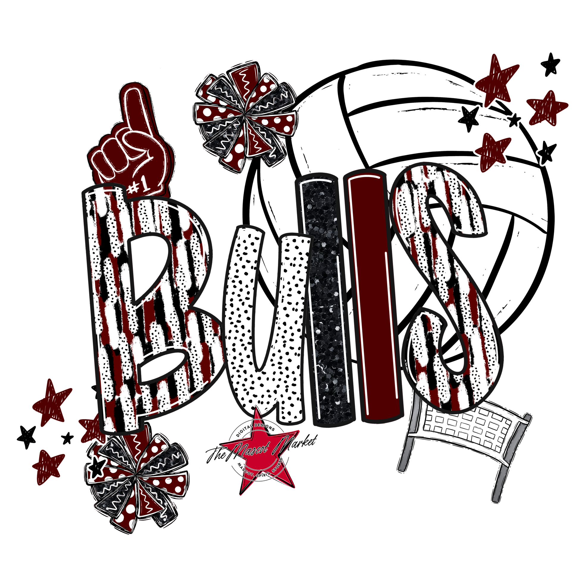 Bulls Volleyball Scrape-Maroon
