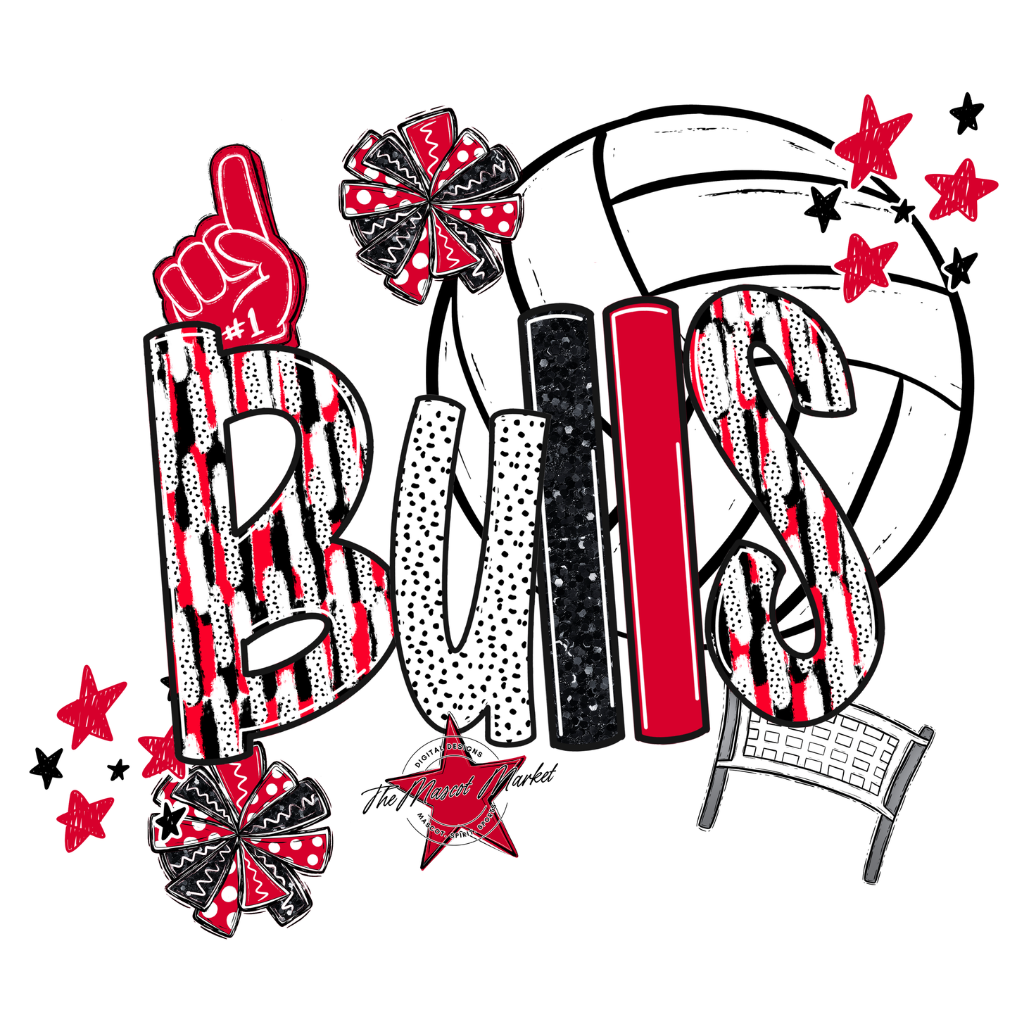 Bulls Volleyball Scrape-Red