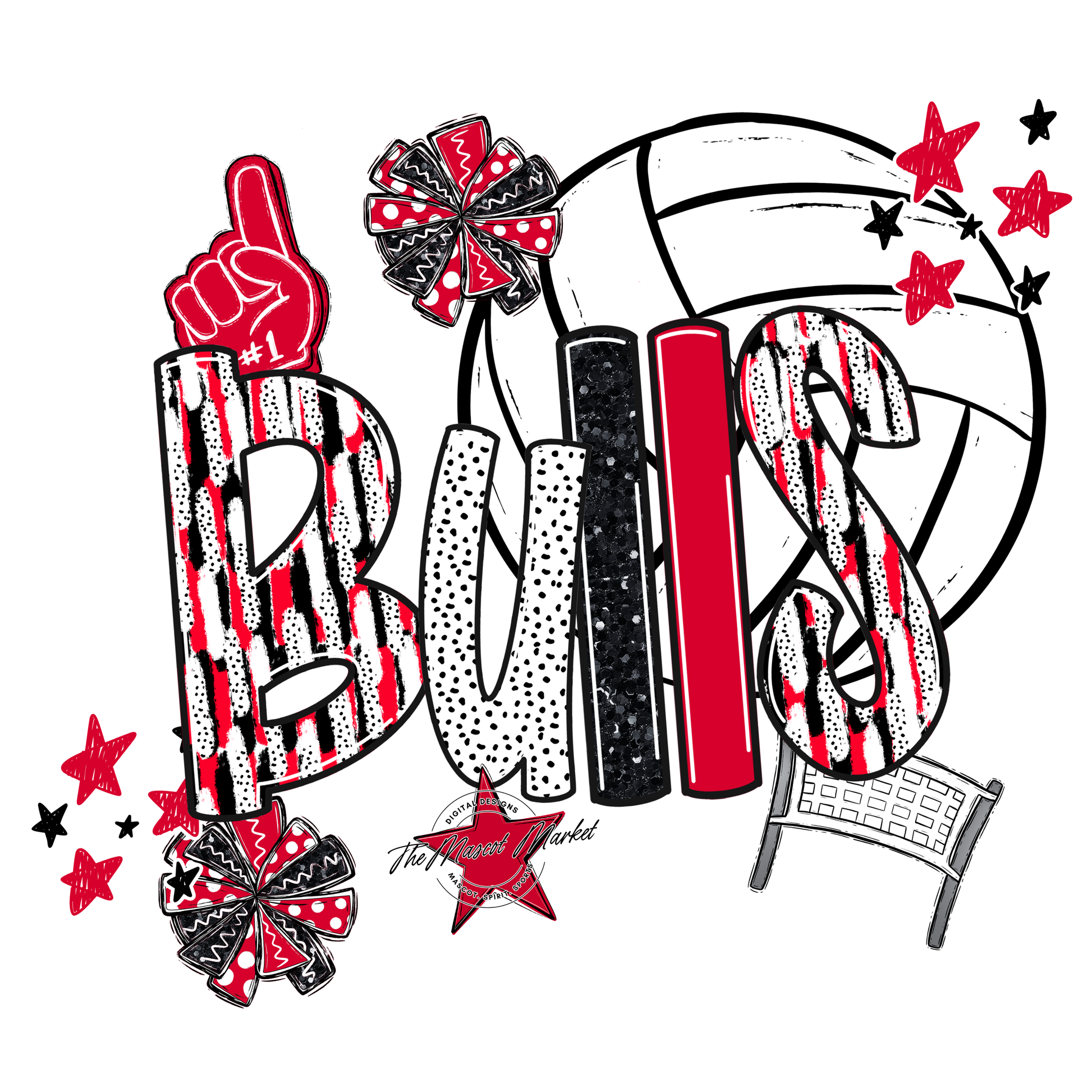 Bulls Volleyball Scrape-Red