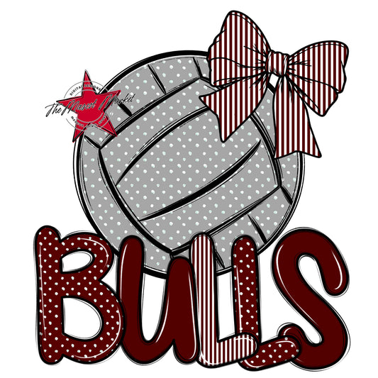 Bulls Volleyball Spirit Design-Maroon